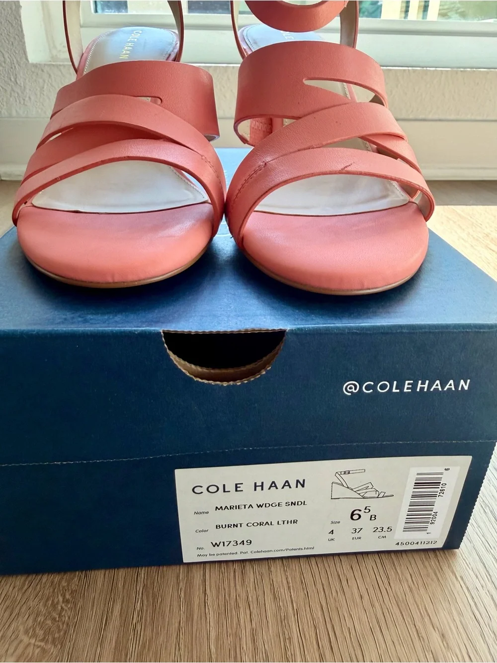 Cole Haan Leather Coral-Pink Cork Wedge Sandals